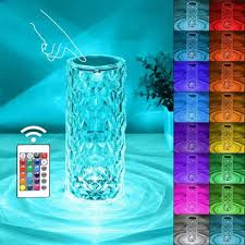 16 Colors Diamond Rose Crystal Touch Lamp | USB Rechargeable Bedside Lamp with Remote