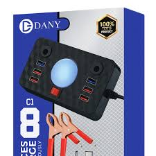 Dany C-1 Clipper Charger | 6 USB Ports | LED Light | DC Solar Mobile Charger | USB Battery Clamp | Power Cable | Short Circuit & Overload Protection - DC Mobile Charger - Original