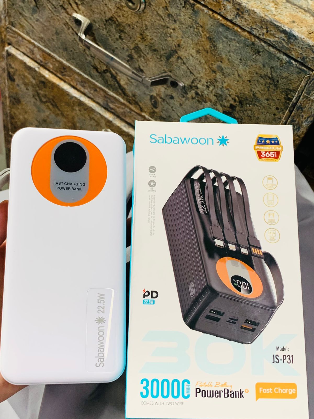 Sabawoon 30000mAh Power Bank – Fast Charging, Built-in 4 Cables, Lithium Battery, Universal Mobile Compatibility